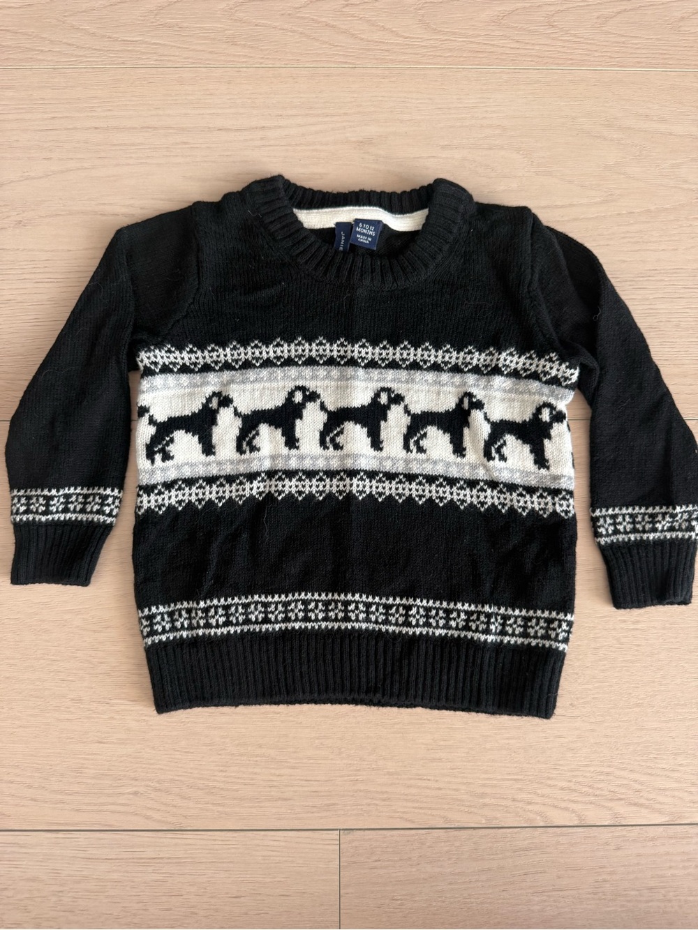 Janie and Jack Black and White Dog Fair Isle Sweater | 6-12 months